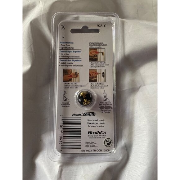 Heath/Zenith Wired Lighted Pewter Finish Doorbell Push Button 923-C - Picture 2 of 15